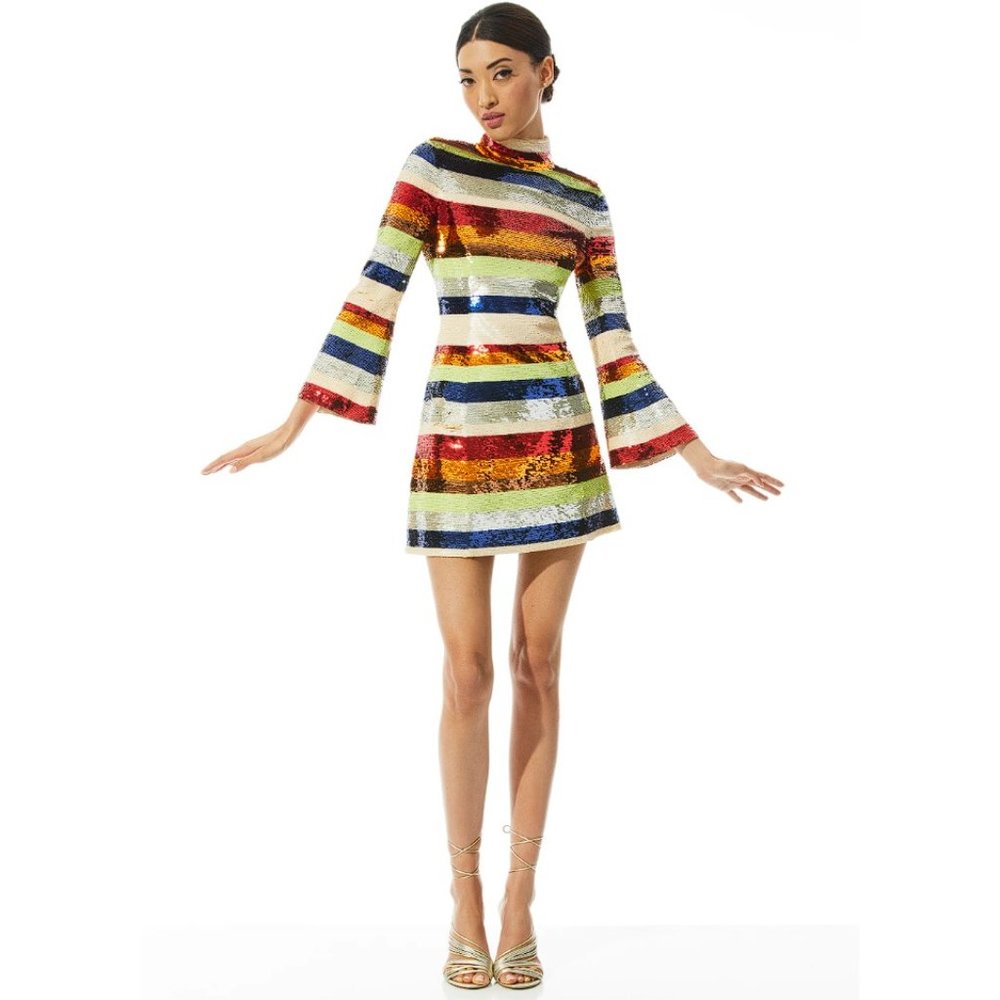 Alice + Olivia Multicolor Striped Sequin Mini Dress